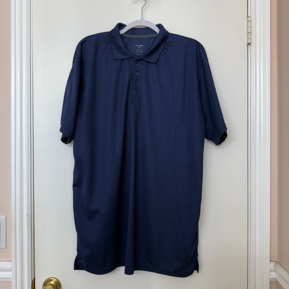 Real Essentials Men's Dark Blue Golf Polo Shirt, Size 2XL